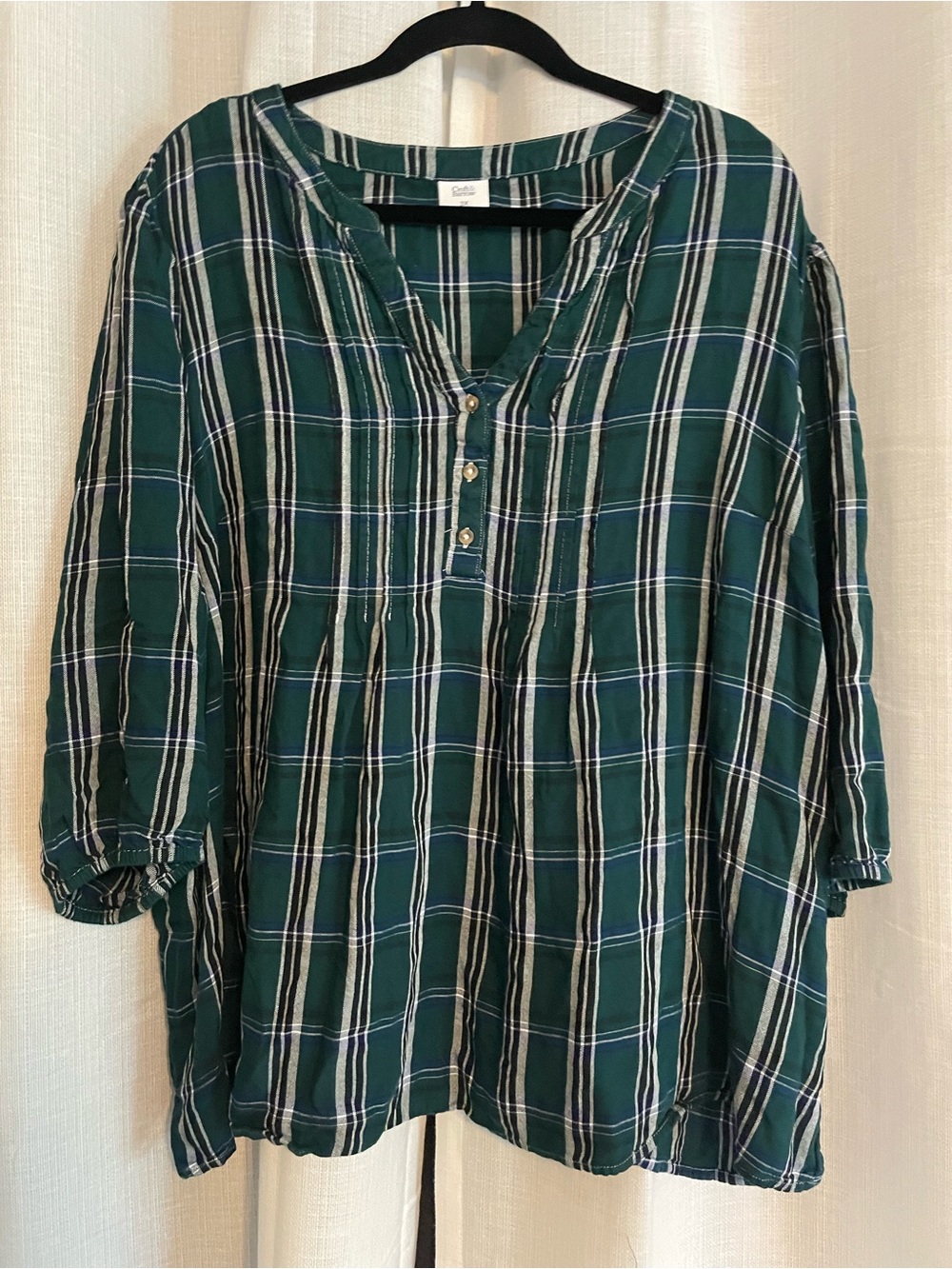 croft & barrow Dark Green Plaid Button-Front Tunic